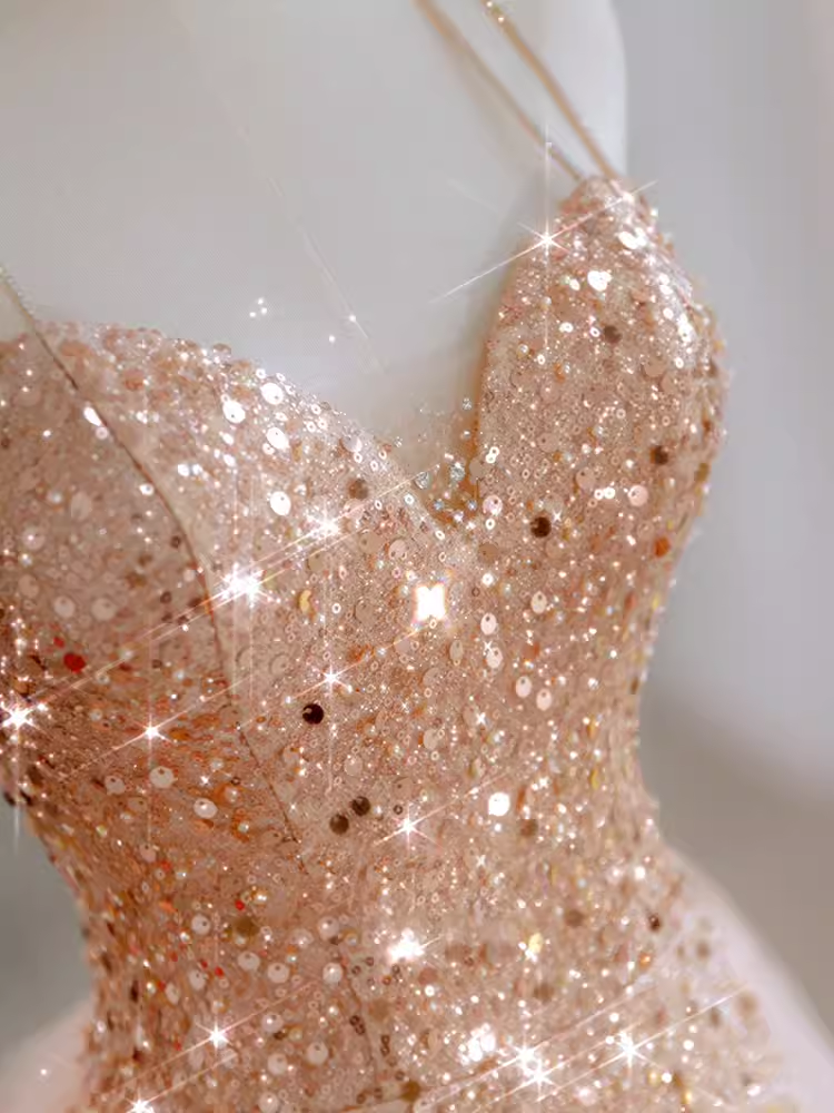 Sparkly Sheath Champagne Sequin Long Prom Dress Party Dresses P1614 PreppyDress Sparkly Sheath Champagne Sequin Long Prom Dress Party Dresses P1614 PreppyDress