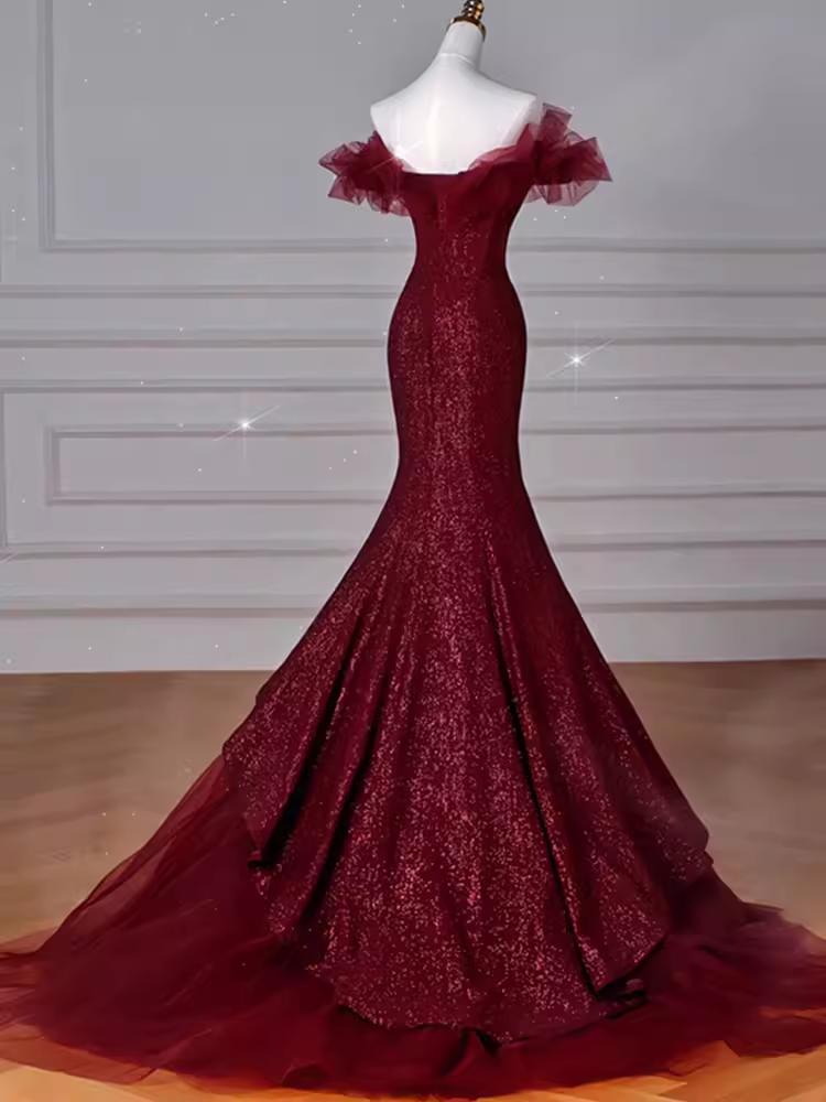 Sparkly Mermaid Burgundy Sequin Long Prom Dress Party Dresses P1613 ...