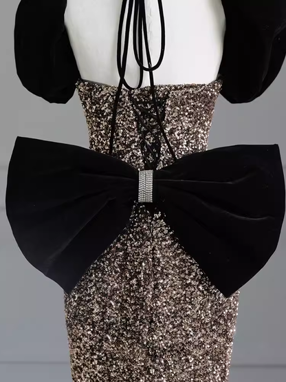 Sexy Meerjungfrauen Trägerloses Pailletten Gold Bodenlanges Ballkleid P1711