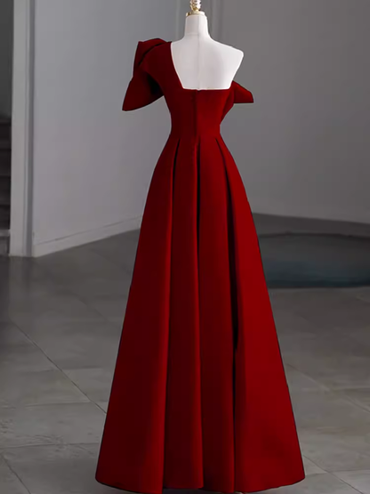 Einfaches, trägerloses rotes A-Linien-Ballkleid in Bodenlänge P1705