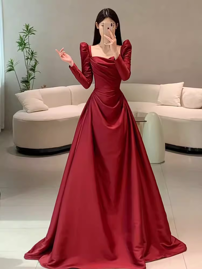 Simple Mermaid Long Sleeves Burgundy Floor Length Prom Dress P1708 –  PreppyDress