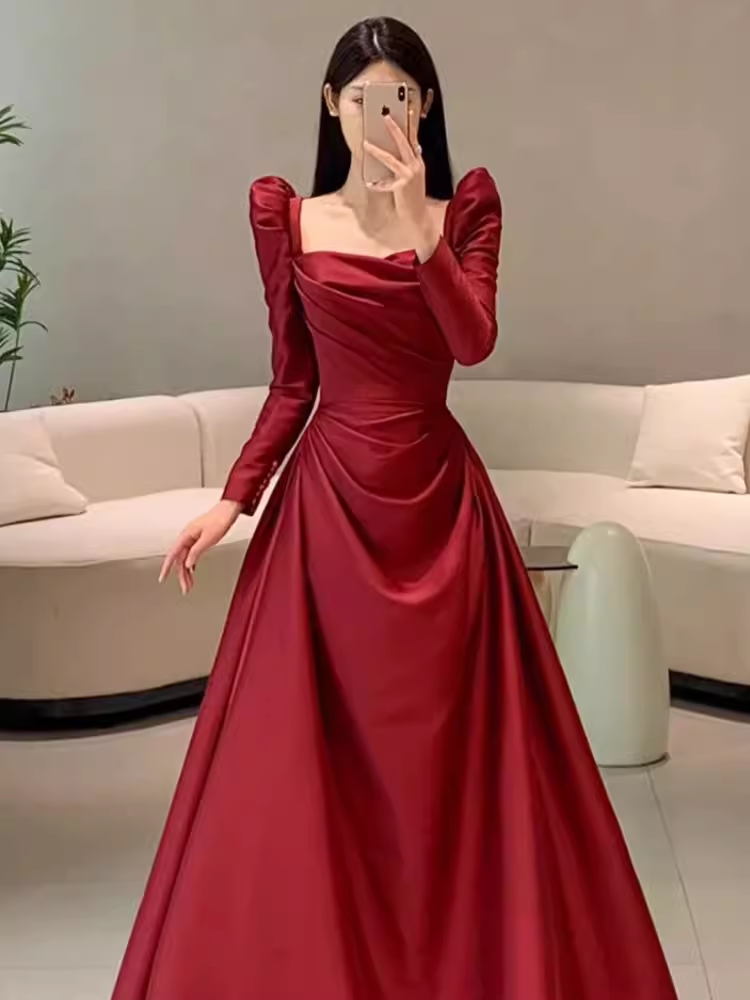 Simple Mermaid Long Sleeves Burgundy Floor Length Prom Dress P1708 PreppyDress Simple Mermaid Long Sleeves Burgundy Floor Length Prom Dress P1708 PreppyDress