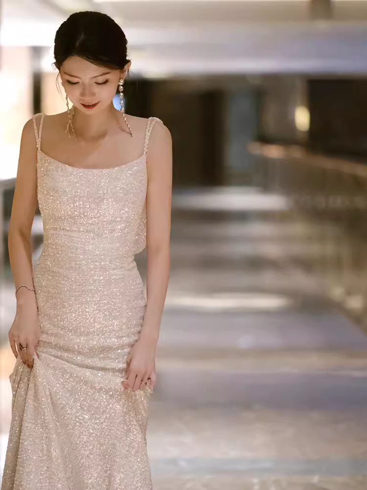 Vintage Mermaid Straps Long Ivory Sequin Wedding Dresses P1713 PreppyDress Vintage Mermaid Straps Long Ivory Sequin Wedding Dresses P1713 PreppyDress