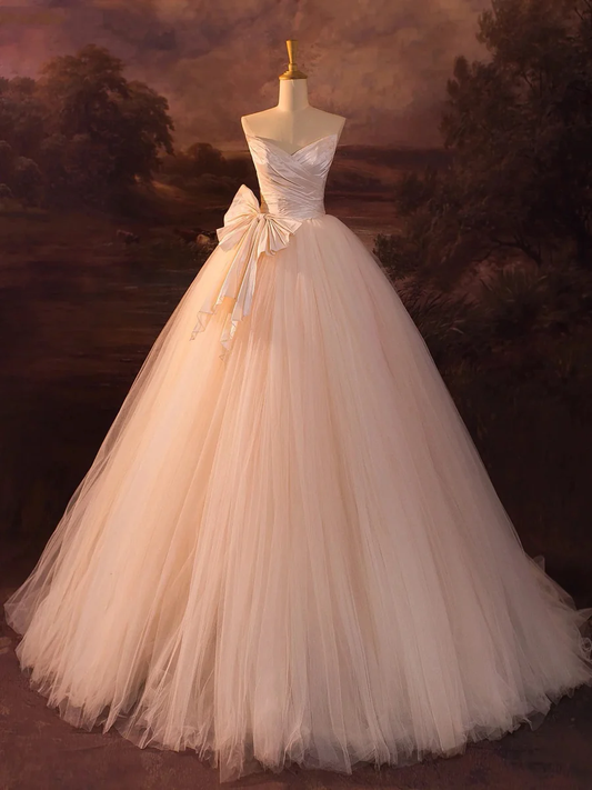Beautiful A-Line Strapless Tulle Long Prom Dress Evening Dress P1845