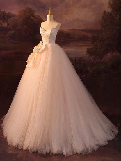 Magnifique robe de bal longue en tulle sans bretelles coupe trapèze, robe de soirée P1845