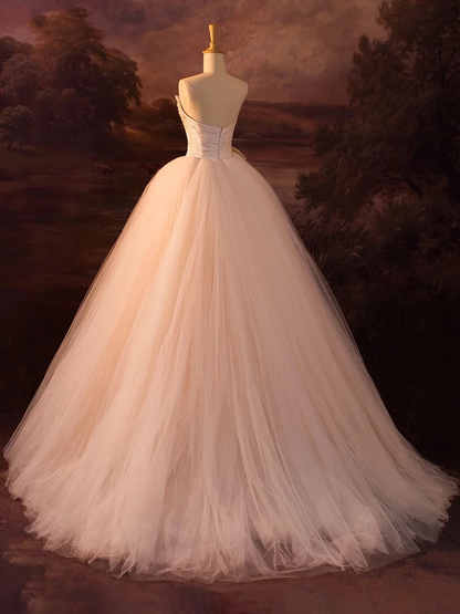 Magnifique robe de bal longue en tulle sans bretelles coupe trapèze, robe de soirée P1845
