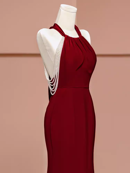 Meerjungfrau-Neckholder-Abendkleid in Burgunderrot P1914