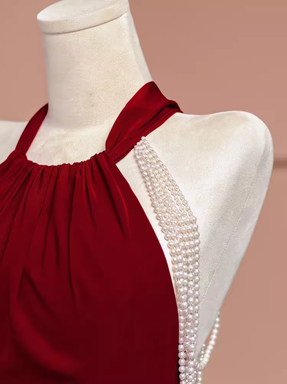 Meerjungfrau-Neckholder-Abendkleid in Burgunderrot P1914