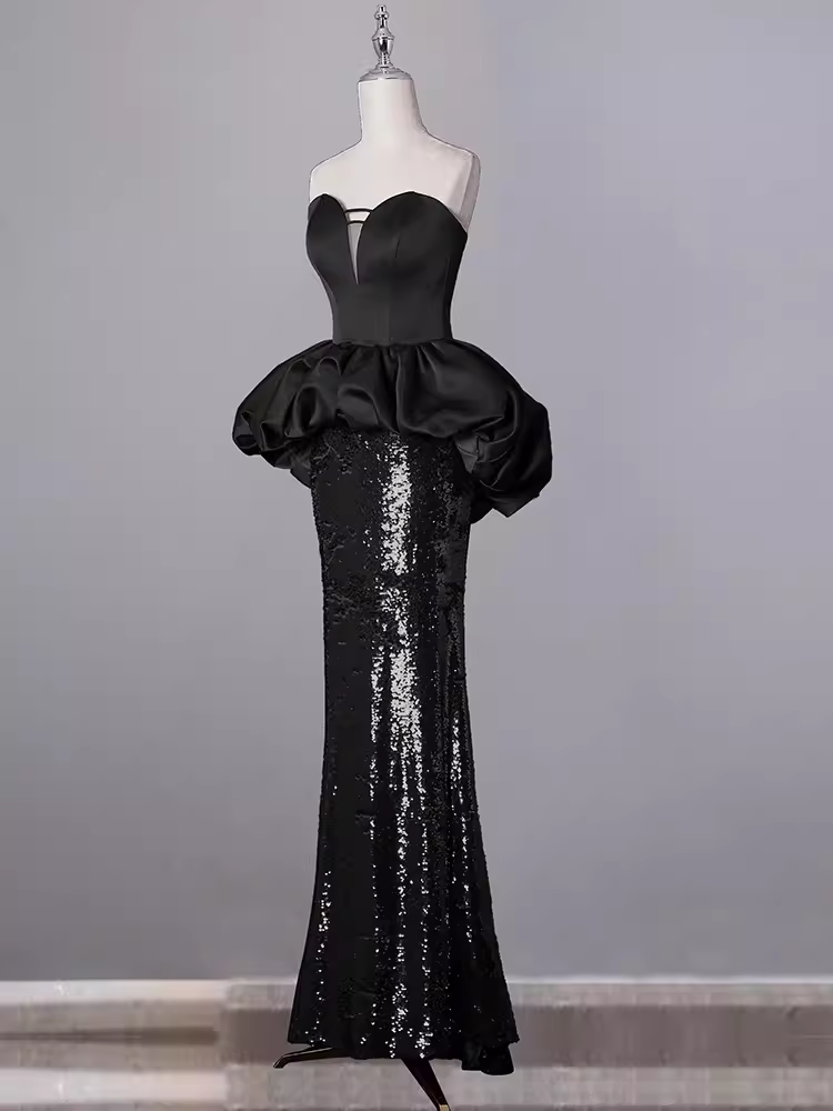 black glitter prom dress Mermaid Sweetheart Long Black Sequin Prom Dresses P1923 – PreppyDress