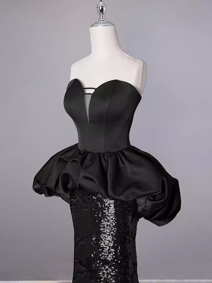 Meerjungfrau-Schatz-lange schwarze Pailletten-Ballkleider P1923