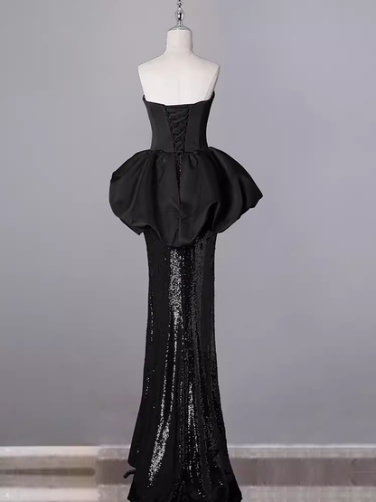Meerjungfrau-Schatz-lange schwarze Pailletten-Ballkleider P1923