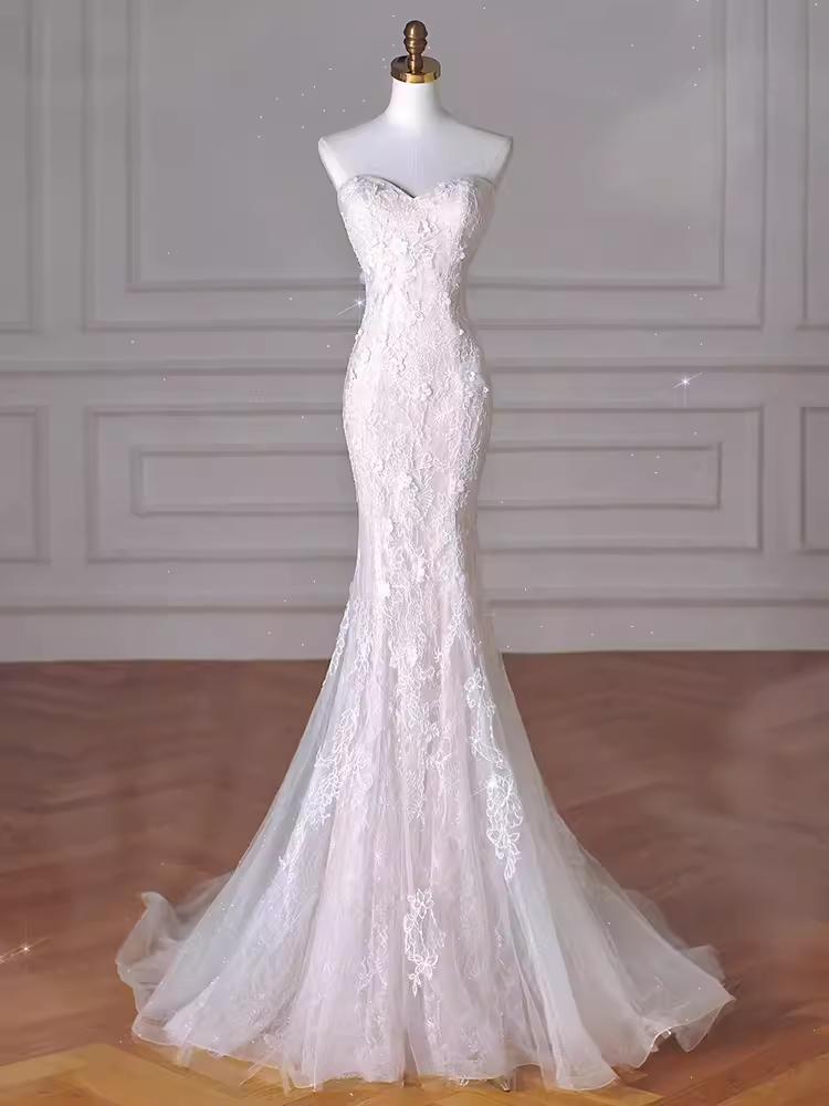Vintage Mermaid Strapless Long White Lace Wedding Dresses P1926 PreppyDress Vintage Mermaid Strapless Long White Lace Wedding Dresses P1926 PreppyDress