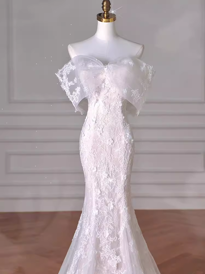 Robes de mariée sirène vintage bustier longues en dentelle blanche P1926