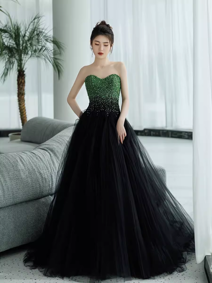 Robe de soirée bustier en tulle noir pour le bal P1985