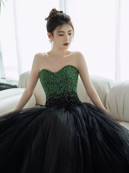 Robe de soirée bustier en tulle noir pour le bal P1985