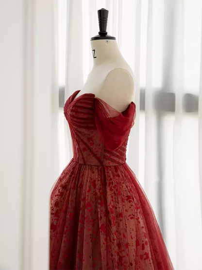 Robe de bal bustier en tulle bordeaux pour le bal de promo - Robe de soirée P1989