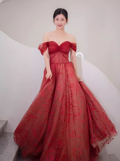 Robe de bal bustier en tulle bordeaux pour le bal de promo - Robe de soirée P1989