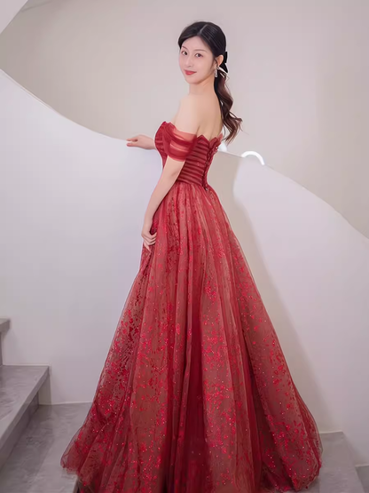 Robe de bal bustier en tulle bordeaux pour le bal de promo - Robe de soirée P1989