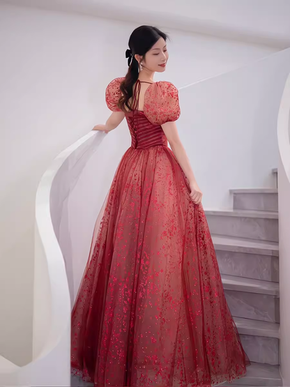 Robe de bal bustier en tulle bordeaux pour le bal de promo - Robe de soirée P1989