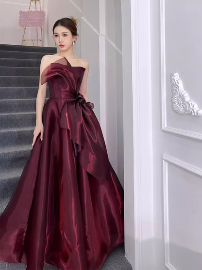 Robe de bal bustier bordeaux en organza Robe de soirée P1991