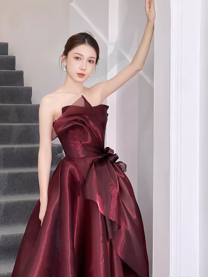 Robe de bal bustier bordeaux en organza Robe de soirée P1991