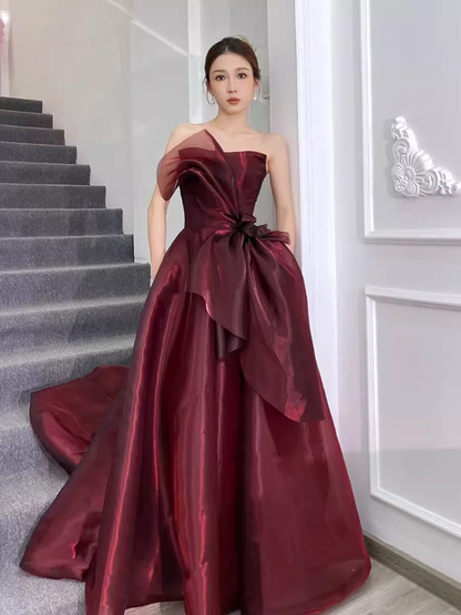 Robe de bal bustier bordeaux en organza Robe de soirée P1991
