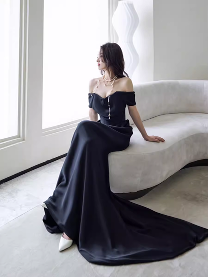 Simple Mermaid Off The Shoulder Black Prom Dresses Evening Dress P2064 –  PreppyDress