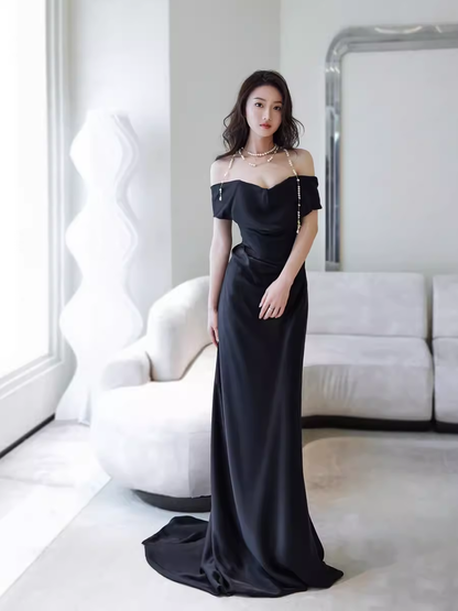 Simple Mermaid Off The Shoulder Black Prom Dresses Evening Dress P2064 –  PreppyDress
