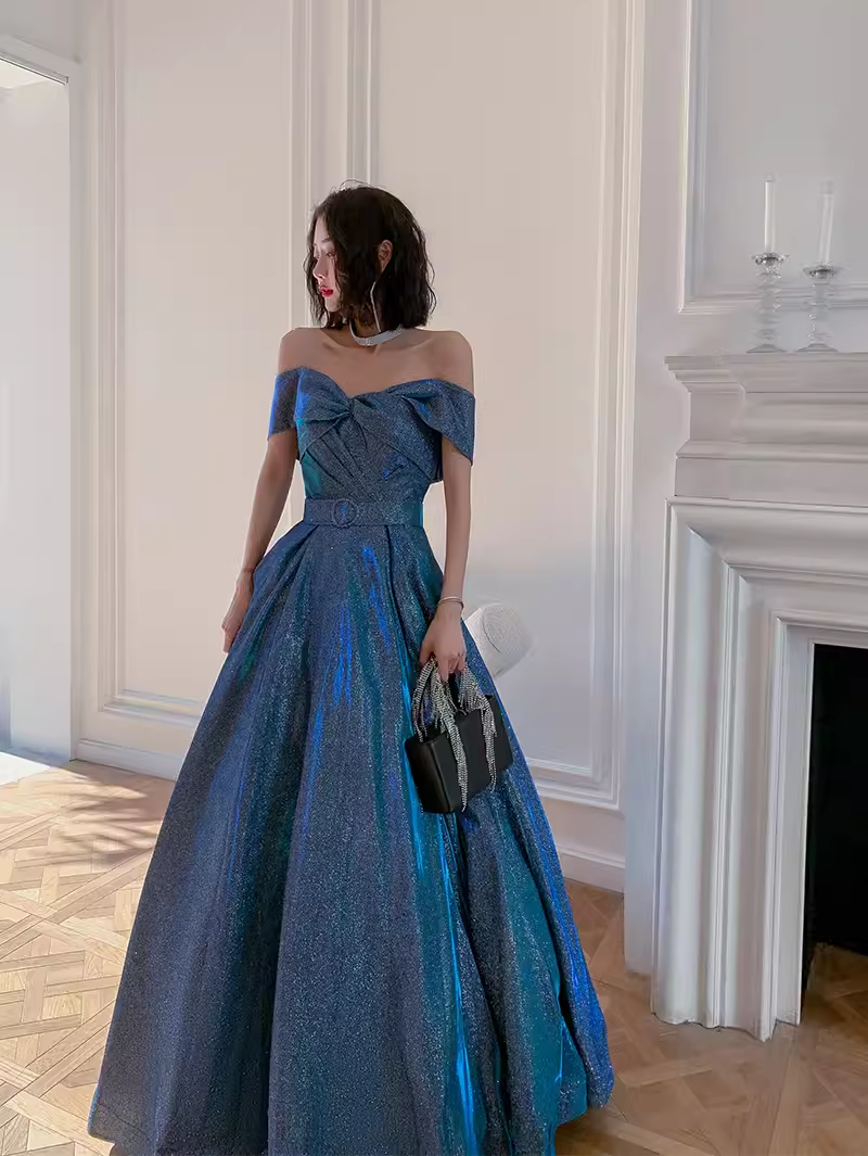 blue simple dresses A line Off The Shoulder Prom Evening Dress P2147 – PreppyDress making it an ideal Size:3XS 26-32 9 A-Line Wedding Dresses