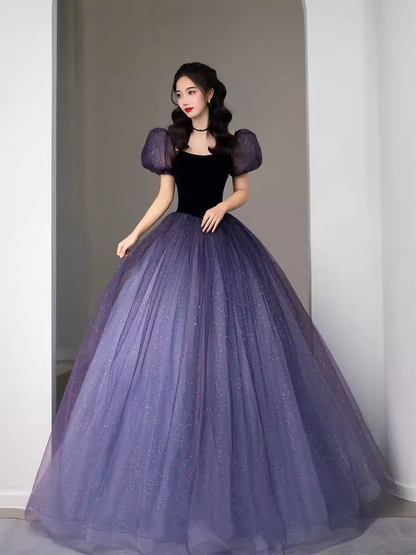 Einfaches A-Linien-Ballkleid aus Trauben-Tüll, Abendkleid P2153