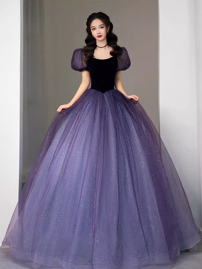 Einfaches A-Linien-Ballkleid aus Trauben-Tüll, Abendkleid P2153