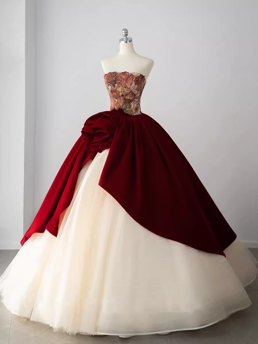 burgundy dress sweet 16 Ball Gown Strapless Dresses P2154 – PreppyDress Heiress Beverly Hills Women's Sweet 16 Dresses TAG: PROMOSALE Color:Floral Orange Pink Red