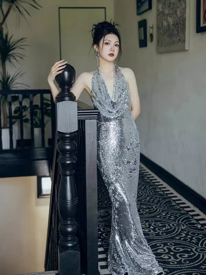 strapless open back dress Long Sleeves Mermaid Scoop Neck Two Pieces Lace Black Prom Dresses, Lo –  Shiny Party main image 1