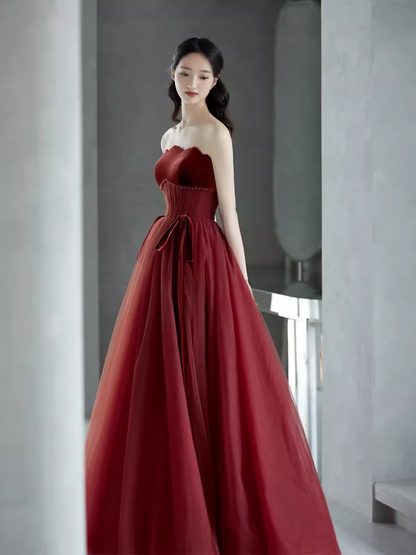Robes de bal sans bretelles trapèze bordeaux Robes de soirée P2157