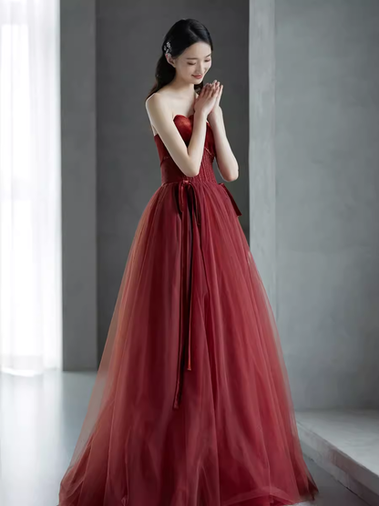 Robes de bal sans bretelles trapèze bordeaux Robes de soirée P2157