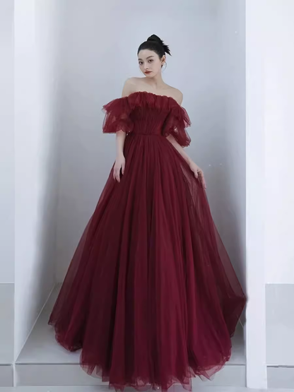 Robe de bal bustier bordeaux, robes de soirée de bal P2158
