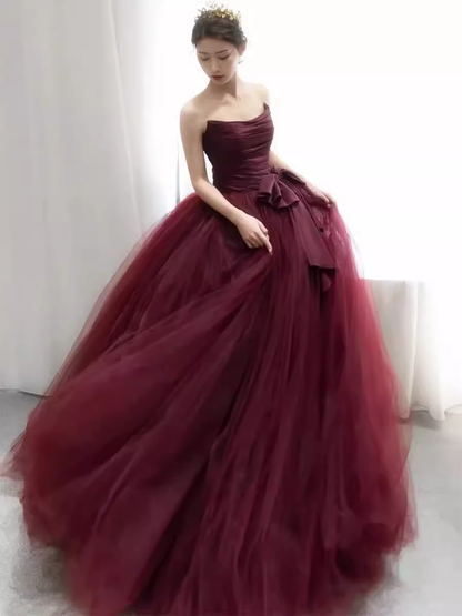 Robe de bal bustier bordeaux, robes de soirée pour le bal P2159