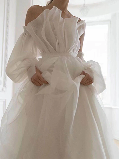 formal opera dress A line White Long Organza Prom Dress Formal Dresses P2202 – PreppyDress