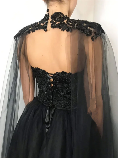 Robe de bal longue en tulle bustier perlé vintage ligne A robe de soirée noire P1306