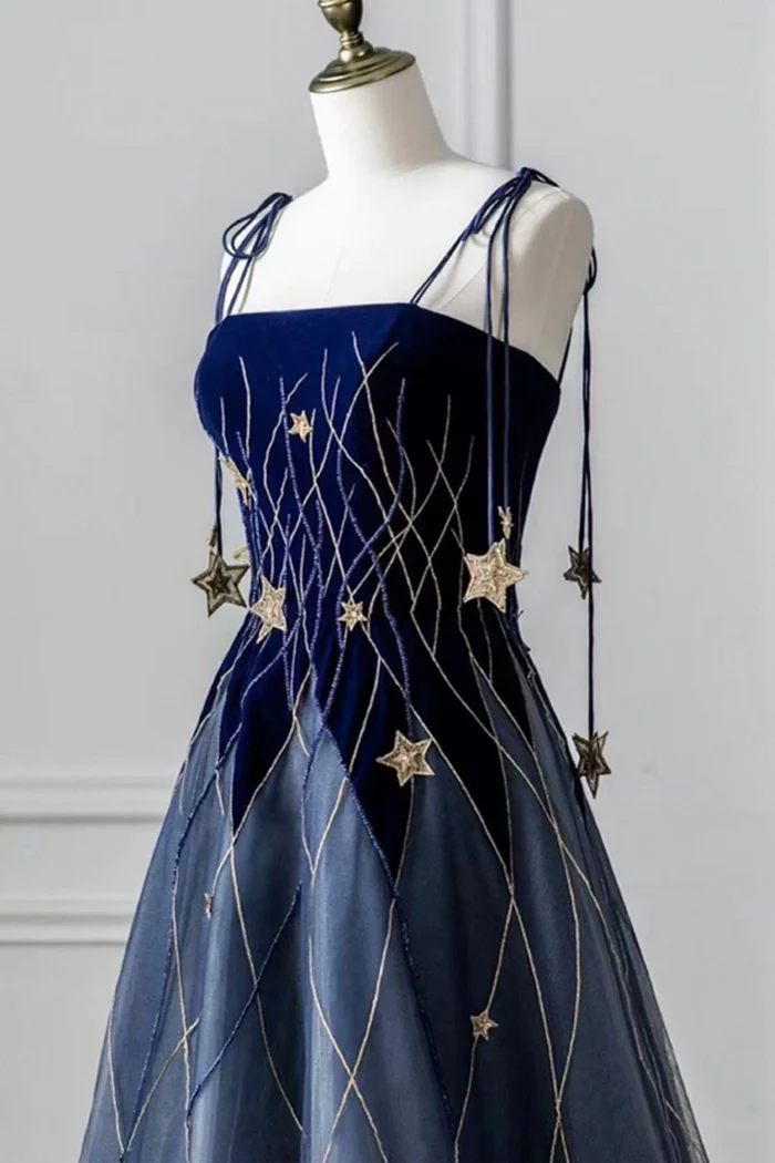 dark blue star dress Charming Navy Blue Star Sequins Prom Dresses 2021 A-Line / Princess V-Neck Short Sleeve Backless Floor-Length / Long Formal Dresses