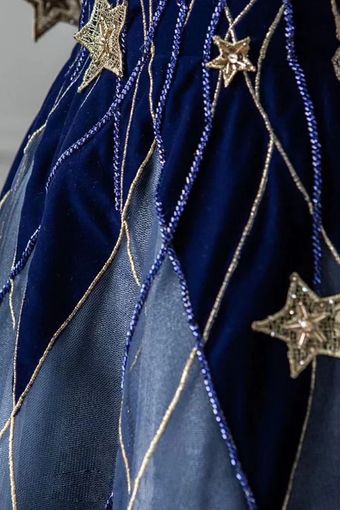 Elegant Navy Blue Spaghetti Strap Long Prom Dress with Star P2228 – PreppyDress