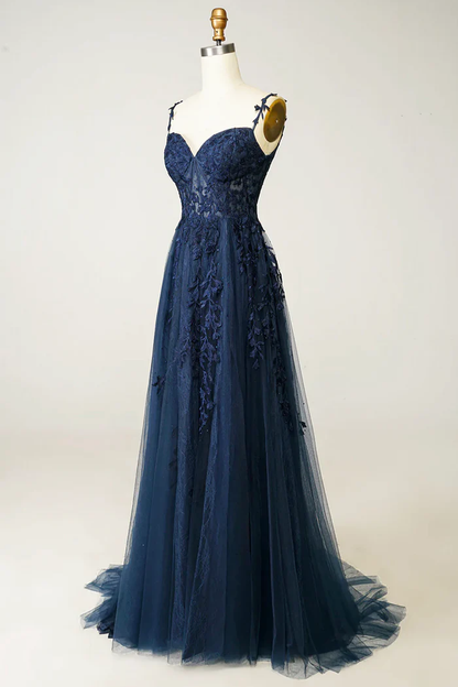 green emerald velvet dress 2 Pieces Long Sleeves Navy Blue Lace Prom Dresses, Navy Blue Two Piece –  jbydress main image 1