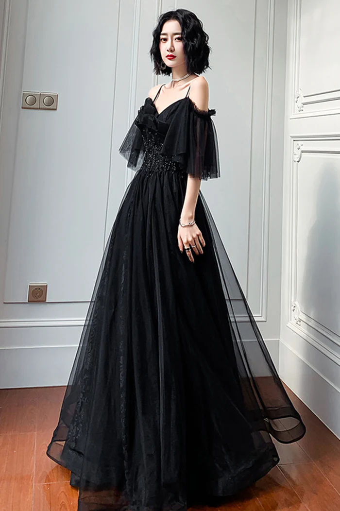 Beautiful Black Off the Shoulder Evening Dress Prom Dresses P2230