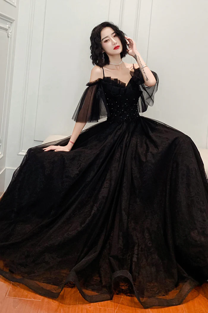 Beautiful Black Off the Shoulder Evening Dress Prom Dresses P2230