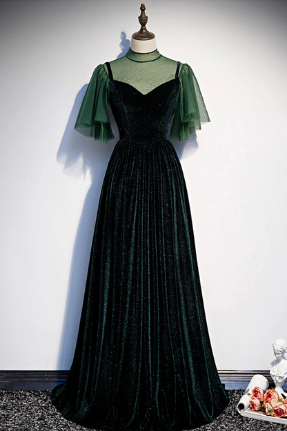 Grünes Samt langes A-Linie Ballkleid Abendkleider P2231