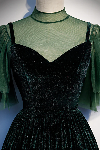 Grünes Samt langes A-Linie Ballkleid Abendkleider P2231