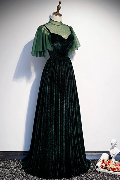 Grünes Samt langes A-Linie Ballkleid Abendkleider P2231