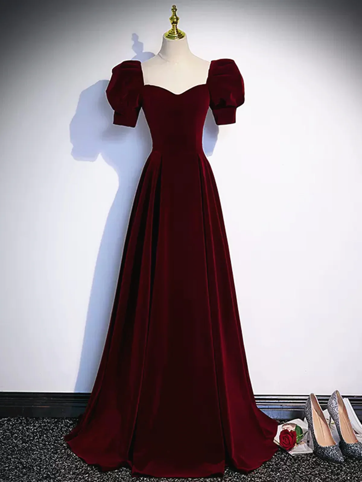 Cute Short Sleeves Burgundy Long Prom Dresses P2234 PreppyDress Cute Short Sleeves Burgundy Long Prom Dresses P2234 PreppyDress