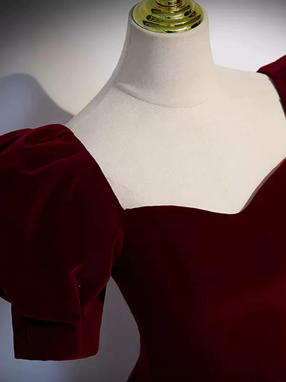 Cute Short Sleeves Burgundy Long Prom Dresses P2234