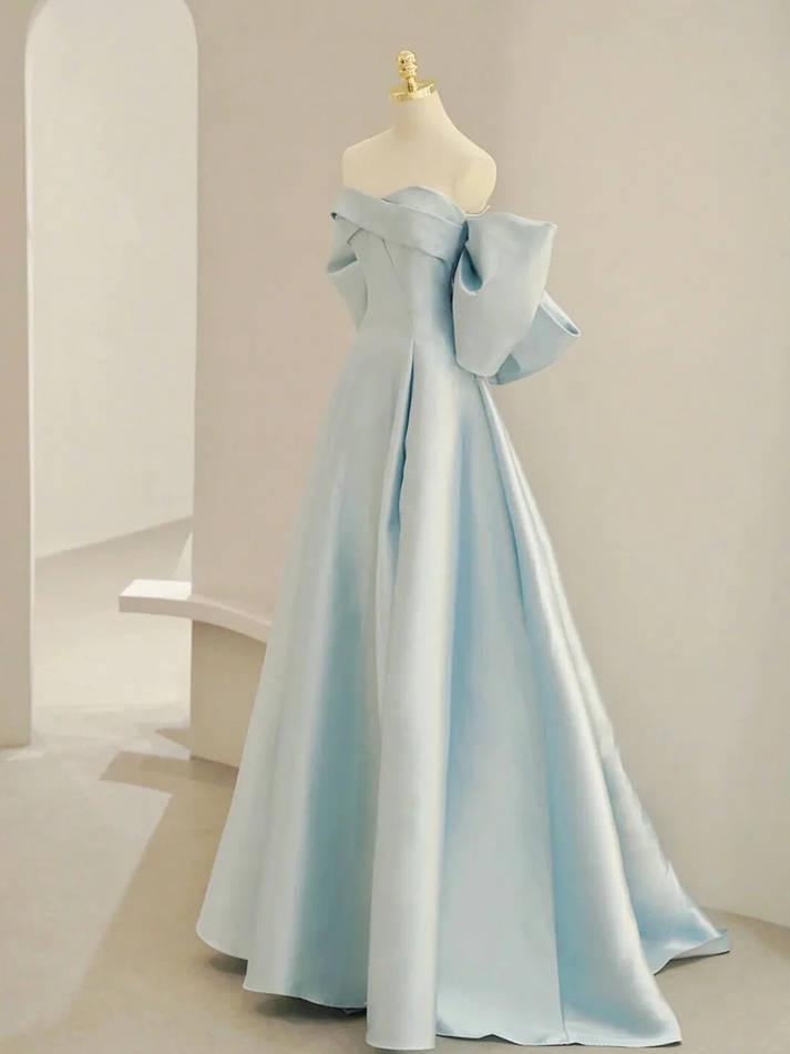 Elegant One-shoulder Light Blue A-line Simple Long Prom Dress, PD3392 main image 0